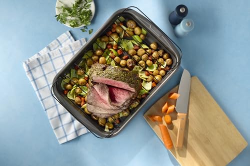 GoodCook Everyday Roast Pan with Rack Rectangular Nonstick Construction Large Capacity Metal Utensil-Safe, 15 x 11-Inch, Gray