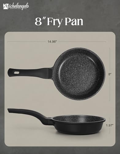 MICHELANGELO Nonstick Frying Pan - 8-Inch Non Stick Small Frying Pan with Silicone Handle | Easy to Clean, All Stovetops Compatible, Durable for Use