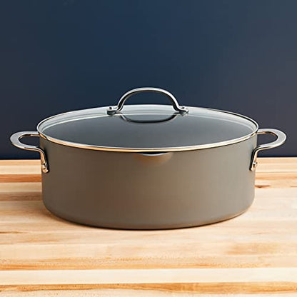 Rachael Ray 80090 Professional Hard Anodized Nonstick Cookware Oval Pasta Pot/Braiser, 8 Quart - Gray