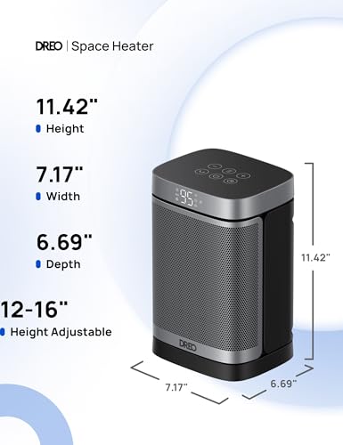 DREO Space Heater, 1500W Portable Electric Heaters for Indoor Use, PTC Ceramic Heater for Office with Remote, Thermostat, 70°Oscillation, 12H Timer, 5 Modes, Safe Quiet Room Heater for Bedroom