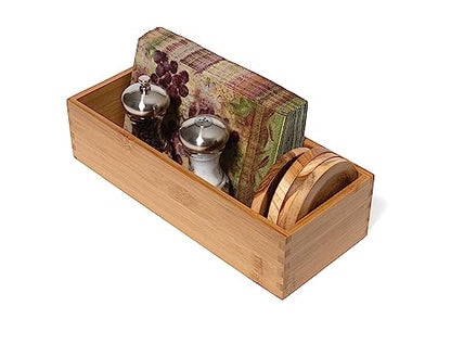 Lipper International Bamboo Wood Utensil Holder Storage Box for Cooking Tools, Makeup, or Office Supplies, 5" x 12" x 3"