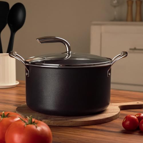 Vasconia Urban 6-QT Covered Soup Pot Set - Black Nonstick Dutch Oven for Baking, Roasting, and Stewing - Dishwasher and Oven Safe up to 475°F - Aluminum Kitchen Accessories with Fast Cooling Handles