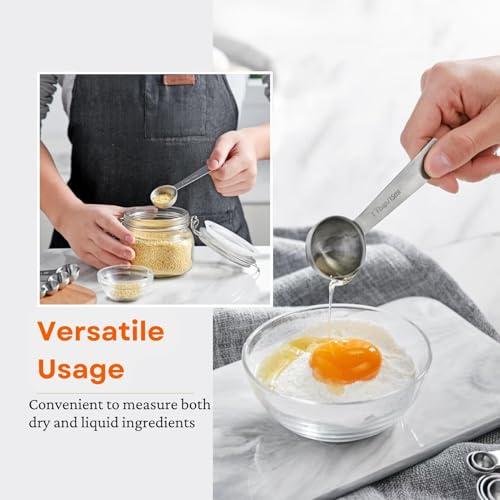 YUNNKEEY 14PCS Measuring Spoons Set, 1 tbsp, 1/2 tbsp, and 1-1/16tsp Stainless Steel Measuring Spoons for Cooking Baking Spice Jars and Liquid Ingredients