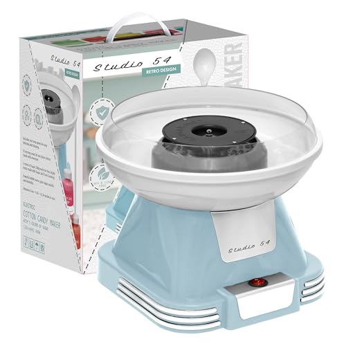 Studio 54 Retro Cotton Candy Machine with 5 Jars (11oz Each) Floss Sugar, 50 Paper Cones, Easy Cleanup Cotton Candy Maker, Durable Retro Design, Makes 20–30 Servings per Jar, BPA & Lead Free
