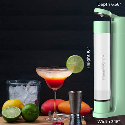 Fizzpod Soda Maker Home Soda Carbonation,Fizzy Bubbly Drink Machine with 3 PET Bottles, 3 Caps, 1 Carbonator Cap and Manual, Coffee, Tea and Cocktail Drinks with Fruit (Ash Green)