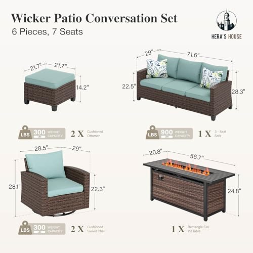 HERA'S HOUSE Swivel Glide Patio Furniture Set with Fire Pit Table Wicker