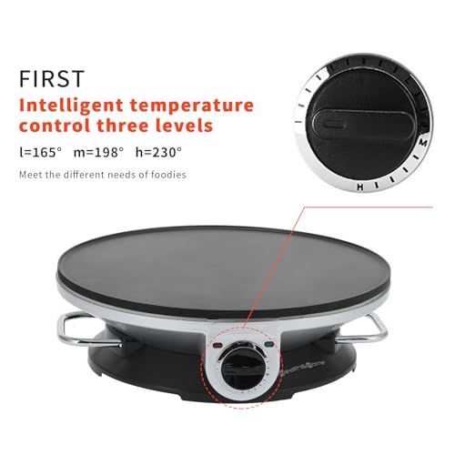 13 Inch Electric Crepe Maker crepes maker 1000W Round Crepe Maker Machine Stainless Steel Pancake Machine with 3 Temperature Control Knob Fast Heating Creperas crepes maker Creperas