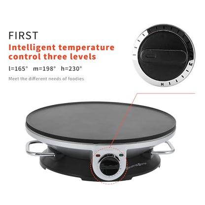 13 Inch Electric Crepe Maker crepes maker 1000W Round Crepe Maker Machine Stainless Steel Pancake Machine with 3 Temperature Control Knob Fast Heating Creperas crepes maker Creperas