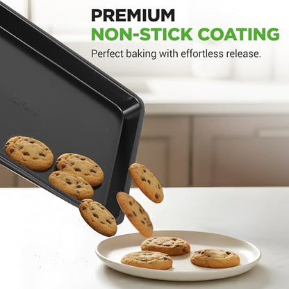 NutriChef Stackable Non-Stick Baking Pan Set – Carbon Steel Bakeware Set w/ Cookie Sheet, Muffin & Loaf Pan, Double Coated for Easy Release, Oven & Dishwasher Safe, Resists Warping, – Easy to Clean