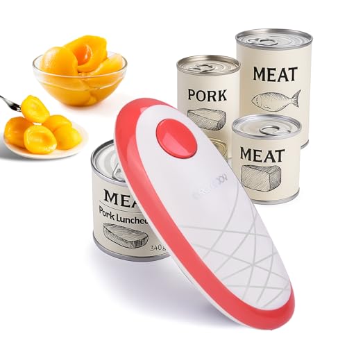 CIRCLE JOY Electric Can Opener, One-Touch Automatic Can Opening with Smooth Edges, Food Safety Handheld Battery-Operated Can Opener for Kitchen and Seniors, Red