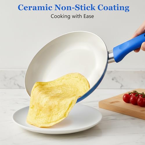 PRAMEDIA 12-Piece Pots and Pans Set Nonstick, Ceramic Cookware Set with Stay-Cool Bakelite Handles, Non-Toxic Induction Cooking Set, Cobalt Blue Kitchen Essentials, PFOA & PTFE Free