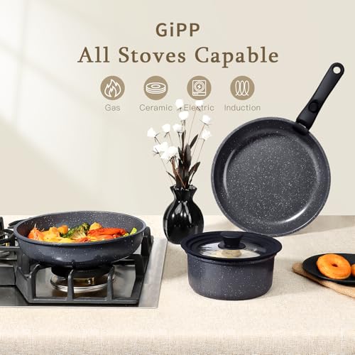 GiPP Ceramic Pots and Pans Set Non Stick, Nonstick Detachable Handle Cookware Sets, Healthy Non Toxic PFAS PFOA & PTFE Free, Dishwasher ＆Oven Safe, Induction Kitchen Pot and Pan, 21 Piece Grey