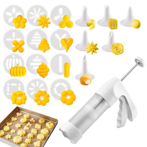 Zorivane Cookie Press Gun White, iscuit Maker Machine with 1 mold gun, 12 Discs & 6 Piping Tips, Cheese Press for Baking & Cake Decorating for Biscuit, Thanksgiving Christmas