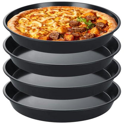 AKOLAFE 4 Pack Deep Dish Pizza Pan 12 Inch Pizza Pan for Oven Large Non Stick Pizza Plates Set Round Pizza Baking Sheet Nonstick Carbon Steel Pizza Sheet Personal Metal Pizza Trays for Serving Cooking