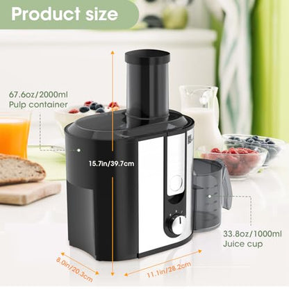Juicer Machine 800W Centrifugal Juicer Extractor with Big Mouth Large Wide Mouth 3” Feed Chute for Fruit Vegetable Easy to Clean Stainless Steel BPA Free