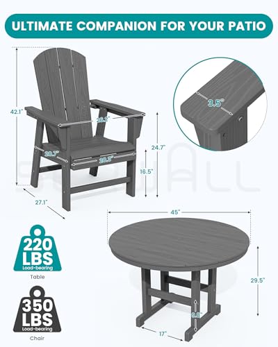 SERWALL 5-Piece Patio Dining Set, 45" Table & 4 Adirondack Chairs, Grey