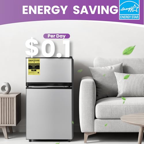 Tehanld 3.6 Cu.Ft Mini Fridge with Freezer for Dorm Office, Silver