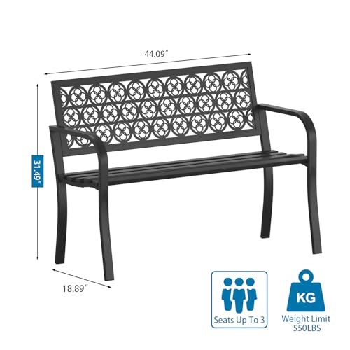 On Shine Outdoor Garden Bench Cast Iron Steel Outdoor Bench Clearance Weatherproof Metal Park Bench for Porch, Yard, Lawn, Deck (Four-Leaf Clover)