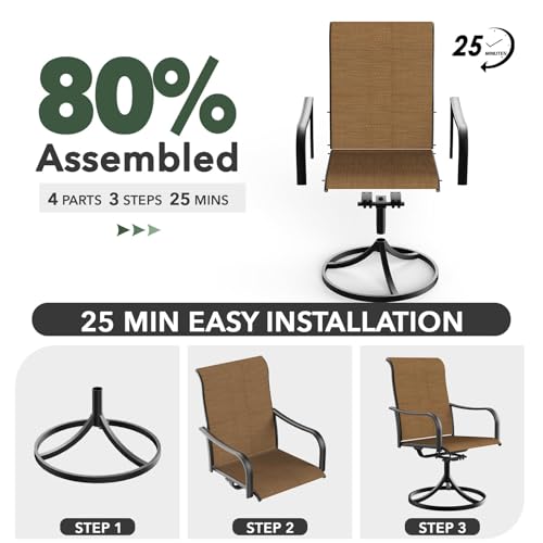 Anmutig 5-Piece Outdoor Patio Dining Set, 40" Round Glass Table with 4 Swivel Rocking Patio Chairs Furniture Set for Kitchen Garden, Backyard, Brown