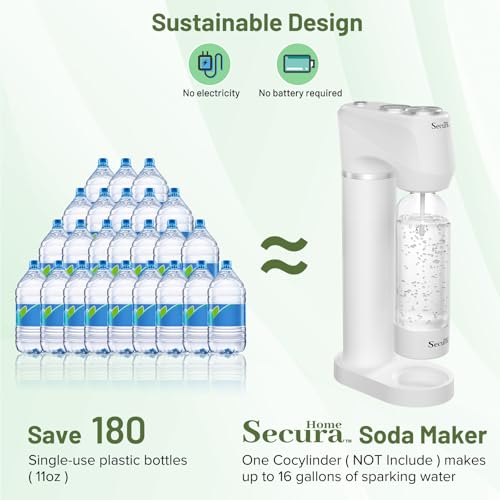 Secura Home Soda Streaming Machine Soda Maker, Sparkling Water and Carbonated Water Machine, Compatible with 60l Co2 Cylinders (Not Included)