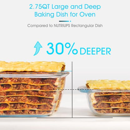 NUTRIUPS Glass Baking Dish with BPA Free Lids, Square Baking Pan, with White Contrast Lid (Mustard Yellow, 2 Pack, 9 x 9)