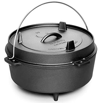 EDGING CASTING Pre-Seasoned Cast Iron Dutch Oven With Skillet Lid, Outdoor Camping Deep Pot for Camping Fireplace Cooking BBQ Baking Campfire, Leg Base, 4.5 Quart