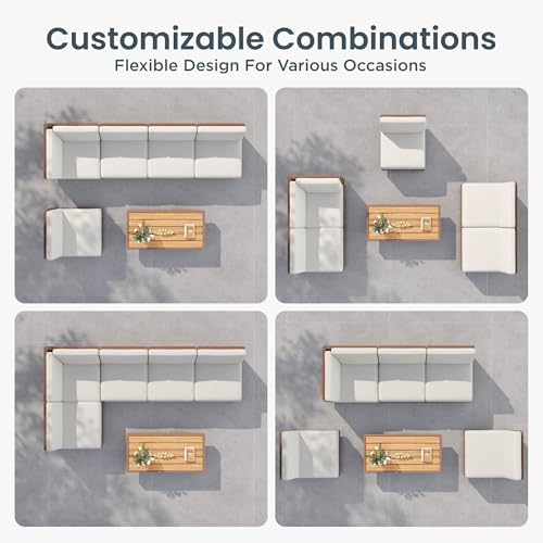 PHI VILLA 6 Piece Wicker Patio Sectional Furniture Set 8.7" Thick Cushions