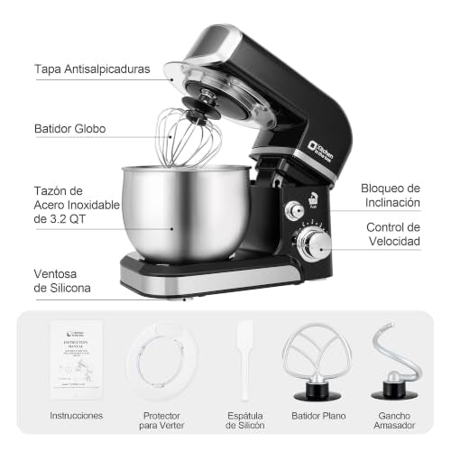 Kitchen in the box Stand Mixer,3.2Qt Small Electric Food Mixer,6 Speeds Portable Lightweight Kitchen Mixer for Daily Use with Egg Whisk,Dough Hook,Flat Beater (Black)