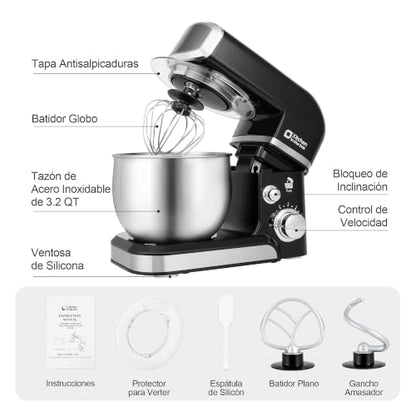 Kitchen in the box Stand Mixer,3.2Qt Small Electric Food Mixer,6 Speeds Portable Lightweight Kitchen Mixer for Daily Use with Egg Whisk,Dough Hook,Flat Beater (Black)