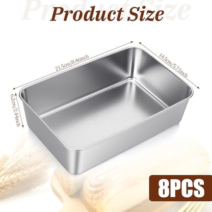 8pcs Bread Loaf Pans Set 8.5" × 5.7" Bread Pans Stainless Steel Loaf Toast Baking Pan Metal Bakeware Loafs Breads Pan for Baking Breads for Meatloaf Lasagna Cake Oven Dishwasher Safe