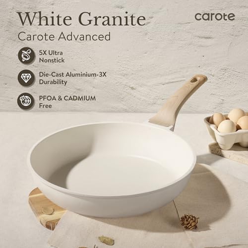 CAROTE ICE 35pcs Pots and Pans Set, Nonstick Cookware Sets, White Granite Induction Cookware with Kitchen Knife Set