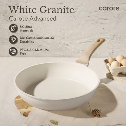 CAROTE ICE 35pcs Pots and Pans Set, Nonstick Cookware Sets, White Granite Induction Cookware with Kitchen Knife Set