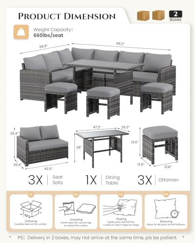 U-MAX Patio Furniture Set, 7 Pieces Outdoor Sectional Sofa Conversation Set