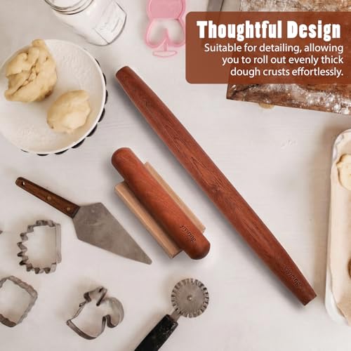 Yiyiring 4 Pcs Sapele Wood French Rolling Pin Set Tapered and Mini Wooden Rolling Pins(15.7inch, 7.8inch)with Silicone Baking Mat and Beech Wood Base for Baking Fondant Pizza Pasta Pie Crust Pastries