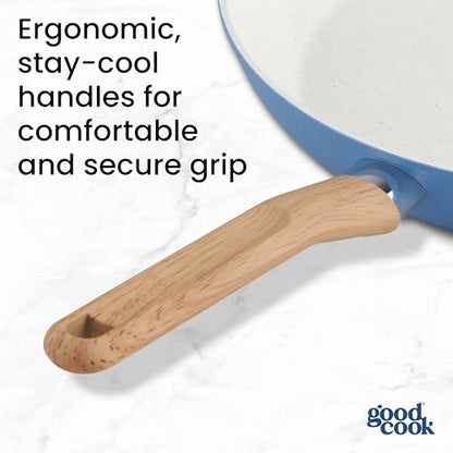 GoodCook Healthy Ceramic Titanium-Infused 12” Fry Pan, Light Blue – Induction Cookware, Nonstick Cooking Pan, Frying Pan Skillet for Eggs, Meats, Vegetables, Sauces, Warming Tortillas
