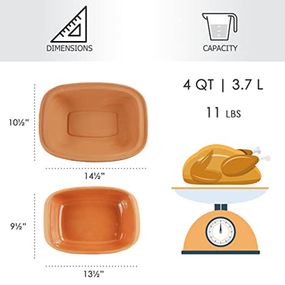 Eurita Clay Roaster, 4 Quart, 3.78 Litres, Non-Stick Earthenware, Toxin-Free, Healthy Clay Pot Cooking, Versatile Cooking Dutch Oven, Digital Recipe and Instructions Included