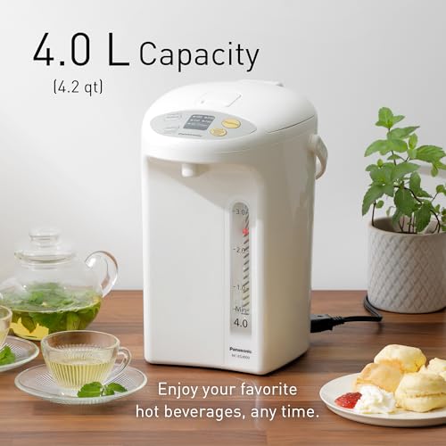 Panasonic Electric Thermo Pot Hot Water Boiler Dispenser NC-EG4000, Slow-Drip Mode for Coffee, Ideal for Tea, Hot Cocoa, Soups and Baby Food, Four Temperature Settings, 4.2 Quarts (4.0L), 700W, White