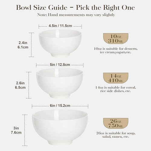 MALACASA 26 OZ Porcelain Soup Bowls Set of 4, White Ceramic Bowls for Kitchen, Cereal Bowl for Oatmeal, Fruit, Salad, Ramen and Rice Bowl -Dishwasher & Microwave Safe Bowls
