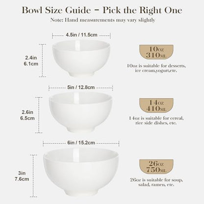 MALACASA 26 OZ Porcelain Soup Bowls Set of 4, White Ceramic Bowls for Kitchen, Cereal Bowl for Oatmeal, Fruit, Salad, Ramen and Rice Bowl -Dishwasher & Microwave Safe Bowls