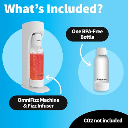 Drinkmate OmniFizz Sparkling Water Maker & Soda Streaming Machine | Carbonates Any Drink | BPA-Free Bottle | No Batteries or Electricity Required | CO2 Not Included (Matte Black)