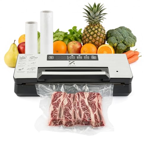 Dual Pump Vacuum Sealer for Food Storage & Sous Vide, Handle Lock, Double Heat Seal 5mm Wide, Built-in Cutter & Bag Roll Storage, External Vacuum Port, Dry/Moist Modes, Starter Kit Included