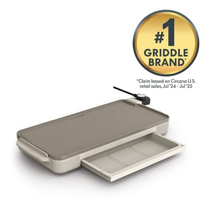 bella 10" x 20" Electric Griddle with Warming Tray, EverGood™ Ceramic Nonstick Coating & Removable Temperature Probe, Dishwasher-Safe Drip Tray & Cool Touch Handles, 1500 Watt, Oatmilk