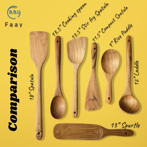 FAAY 18" Teak Long Wooden Spatula, Heavy Duty Stir Paddle for Cooking in Big Pot, Canning, Handcrafted from High Moist Resistance Teak, Wooden Spoon Flat for Brewing, Grill, Mixing, Stirring, Decor