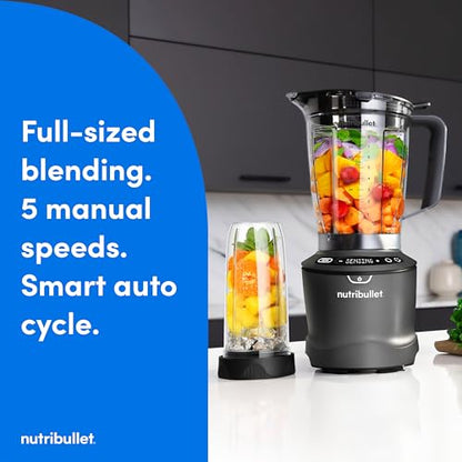 nutribullet SmartSense Blender Combo, 1400W, 64oz Pitcher, 32oz & 24oz Cups, 5-Speed, Smoothies, Ice and Frozen Fruit, Nut Milk, Soup, Gunmetal Gray, NBF50700