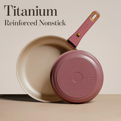 CAROTE 18Pcs Pots and Pans Set, Titanium kitchen Pan Set, Nonstick Cookware Set Detachable Handle, Induction kitchen cookware Non Stick, RV Cookware Set, Oven Safe, Red