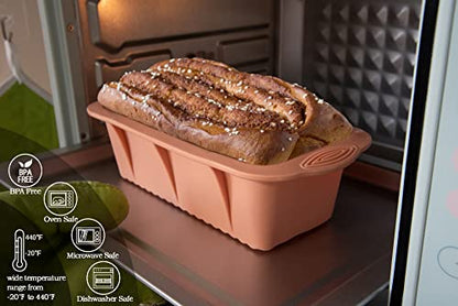Baocuan 3 pack Silicone Bread Loaf Pans - Baking Mold For Baking Cakes,Brownies,Long loaf of bread Cheesecakes,Homemade Cakes Breads,Meatloaf,Ice brickand and More Set of 3 colors
