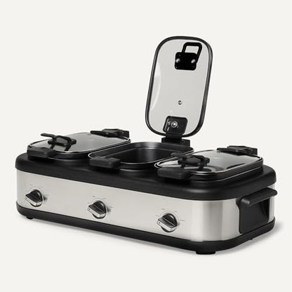 Amazon Basics Triple Slow Cooker with Ceramic Non-Stick Coating and Temperature Controls, 3 x 2.5 Quarts, Stainless Steel