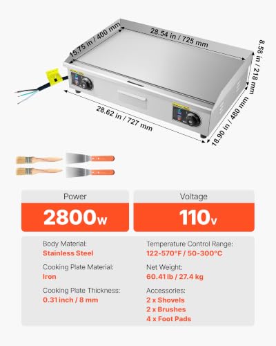 VEVOR Commercial Electric Griddle, 30" No Plug, Countertop Flat Top Griddle