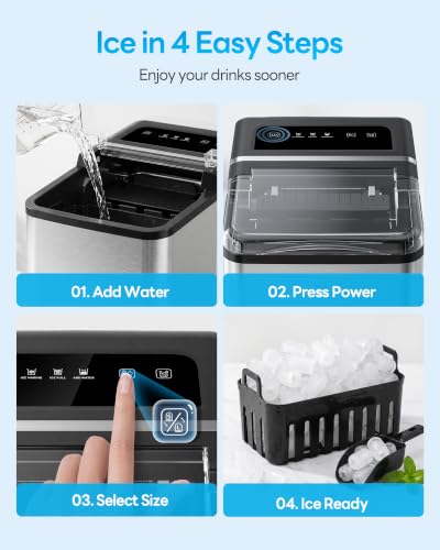 Sencre Ice Makers Countertop, 26.5Lbs/24H Ice Machine with 2 Sizes Bullet Ice, 9 Ice Cubes Release in 6 Mins, Self-Cleaning Portable Ice Maker with Ice Scoop and Basket for Home Kitchen Office Bar RV