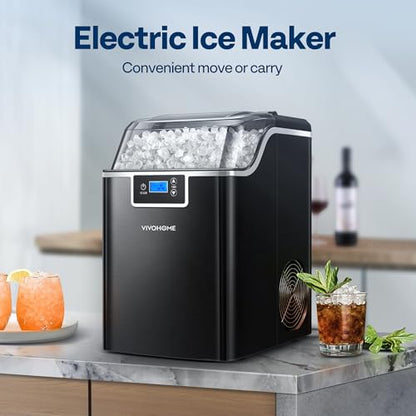 VIVOHOME Nugget Ice Maker Countertop, Portable Pebble Ice Maker Machine with 44lbs/Day, Soft Chewable Pellet Ice Machine with Self-Cleaning, Scoop, 10 Ice Bags, for Home Kitchen, Party, RV, Camping